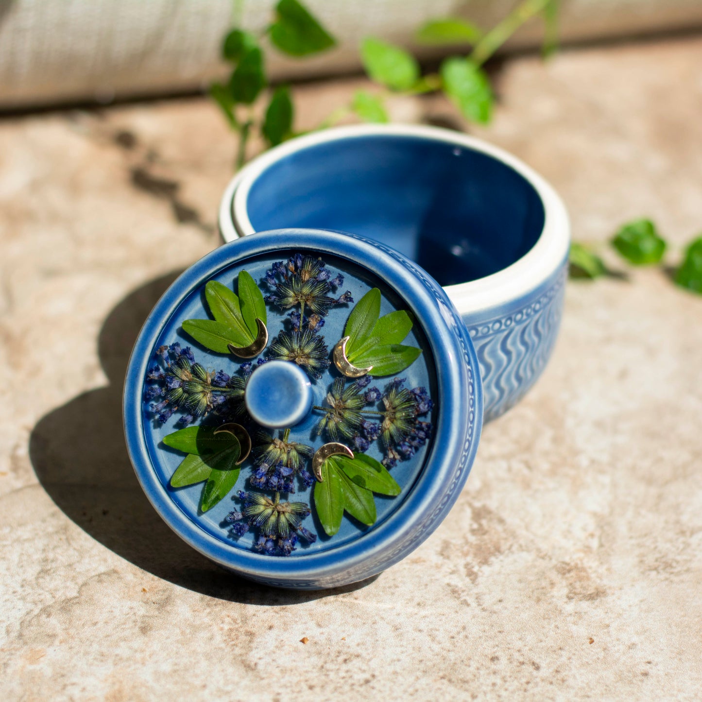 Botanical Jar - Clay Alchemy Studio Collab - Blue w/ Handle