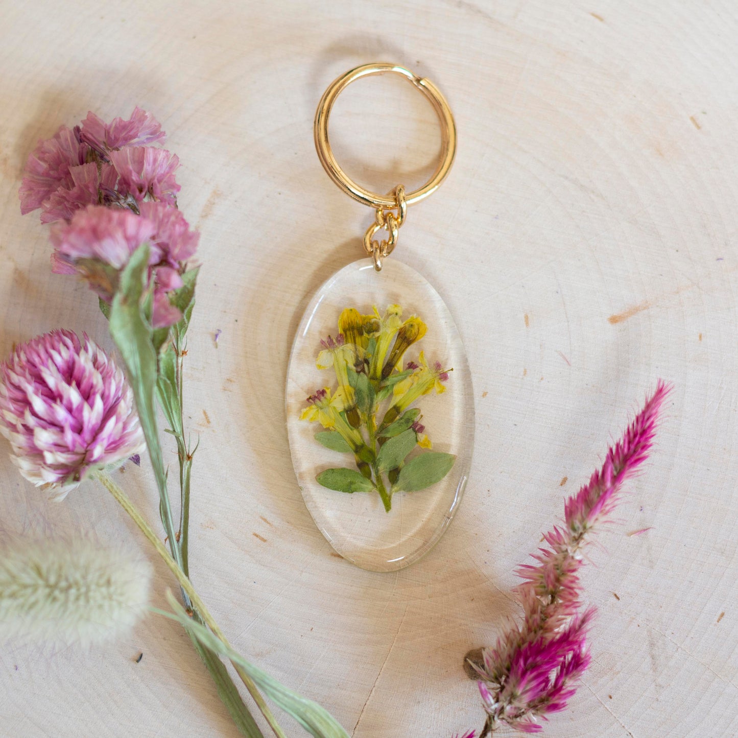 Keychain - Oval Clove Currant Flowers