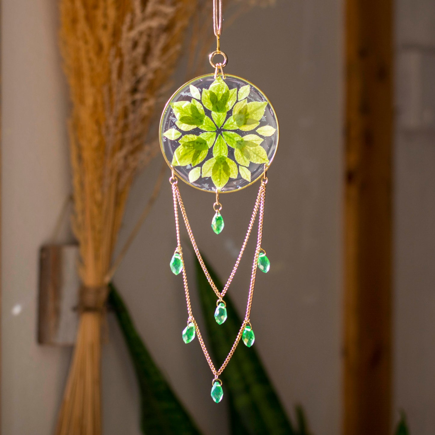 Sun Catcher - 3" Beaded Burning Bush Leaves