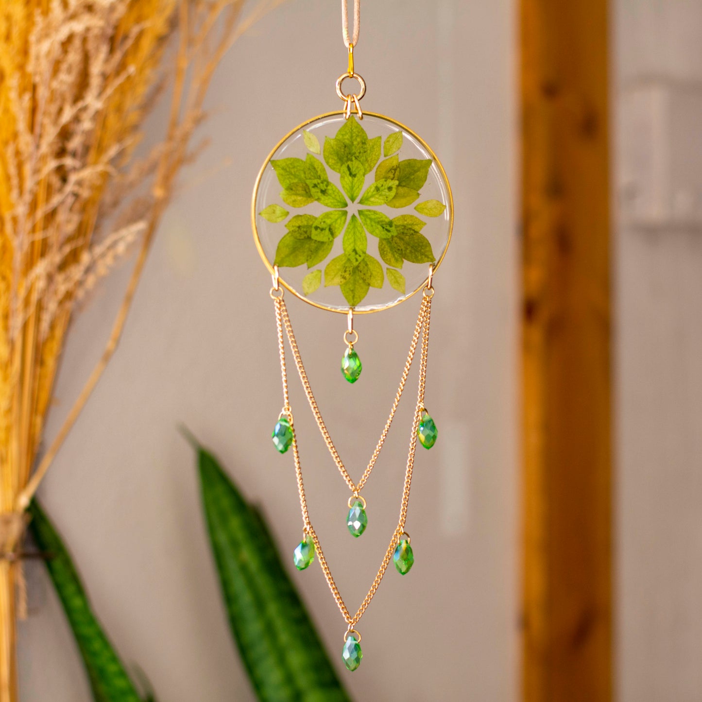 Sun Catcher - 3" Beaded Burning Bush Leaves