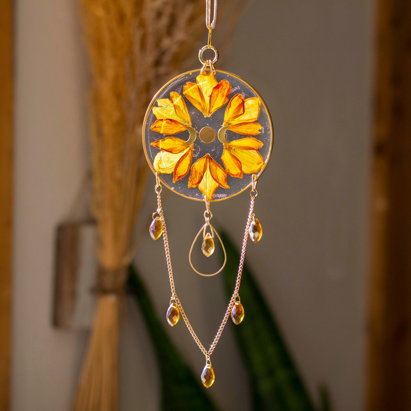 Sun Catcher - 3" Beaded Dahlia & Moon Phase