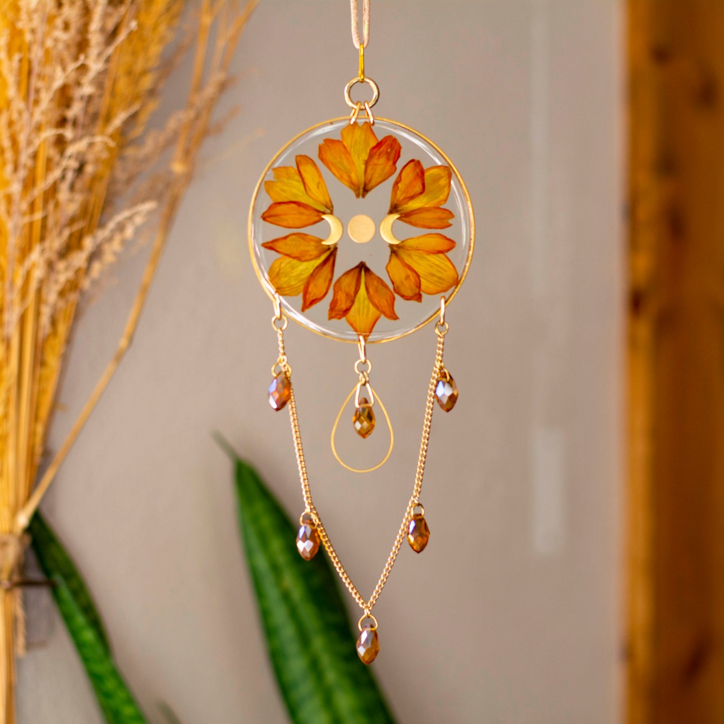 Sun Catcher - 3" Beaded Dahlia & Moon Phase