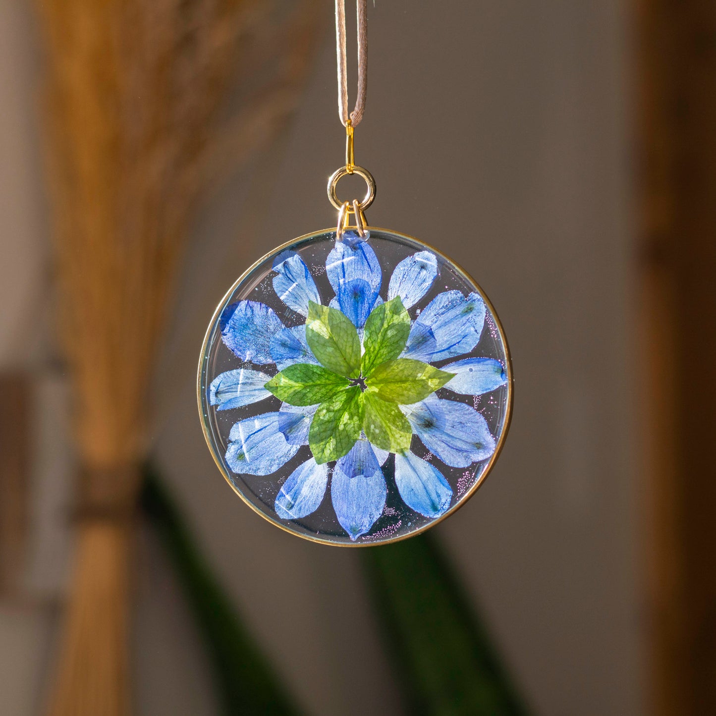 Sun Catcher - 3" Delphinium & Burning Bush Leaves