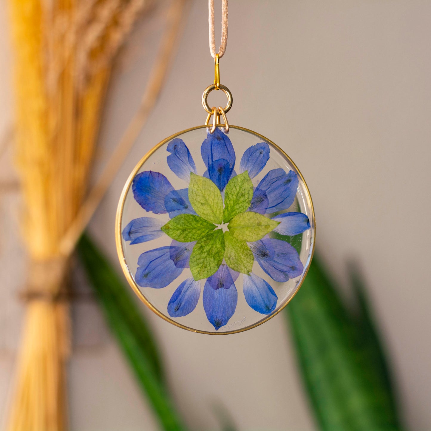 Sun Catcher - 3" Delphinium & Burning Bush Leaves