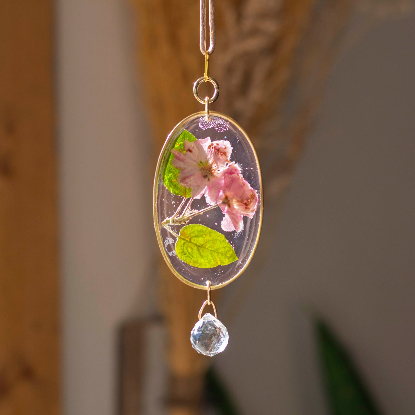 Sun Catcher - Beaded 3" Oval - Apple Blossom