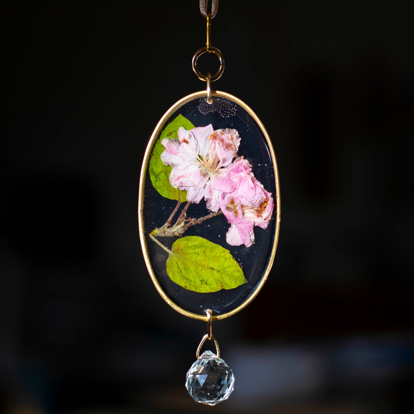 Sun Catcher - Beaded 3" Oval - Apple Blossom