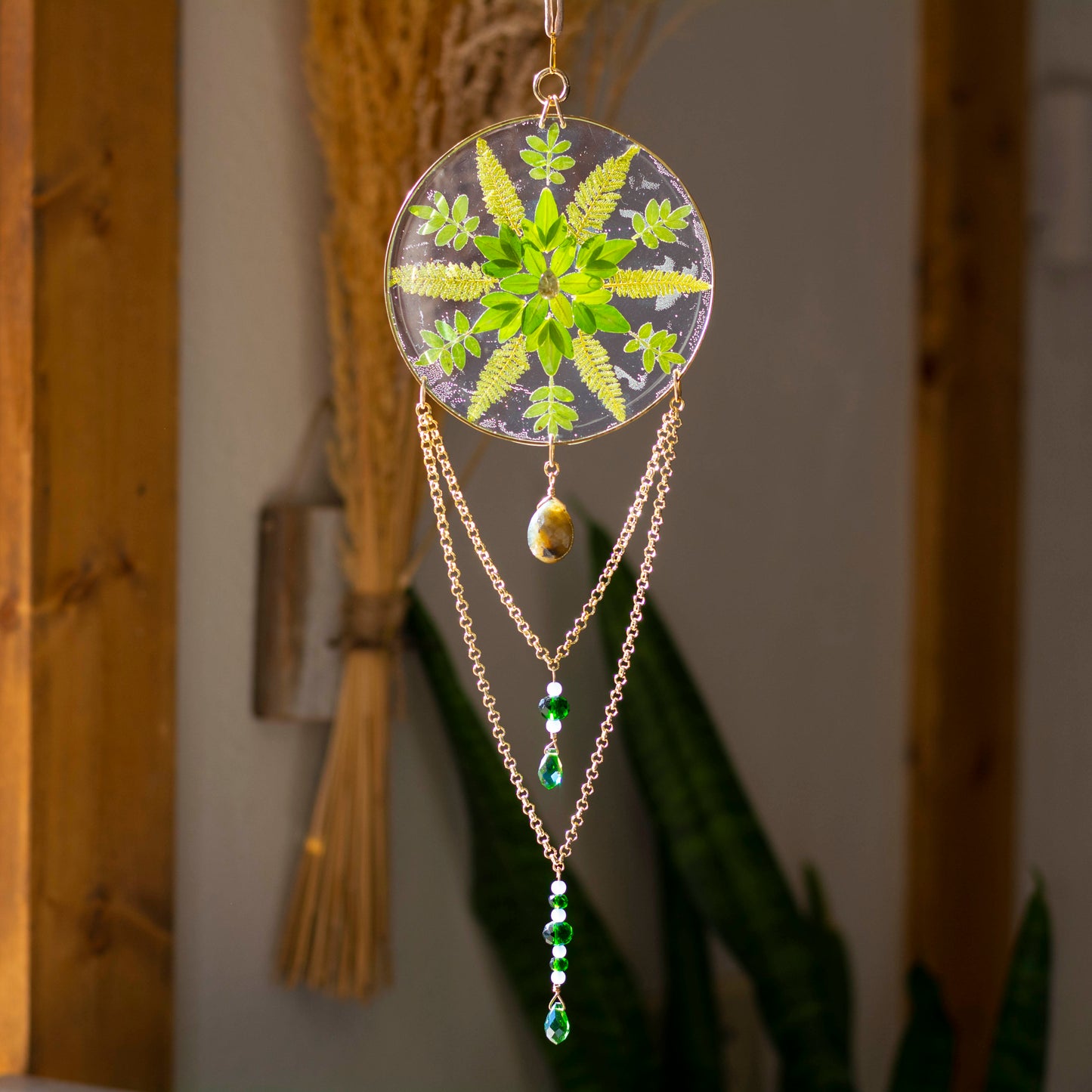 Sun Catcher - 4" Beaded Leaves & Labradorite