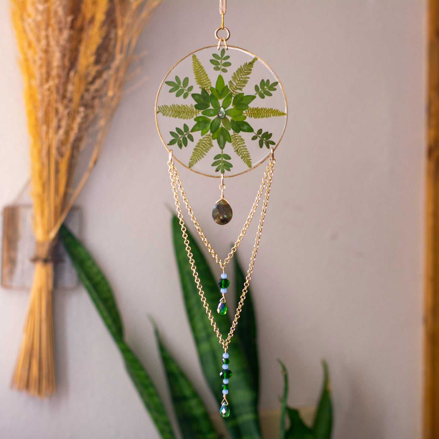 Sun Catcher - 4" Beaded Leaves & Labradorite