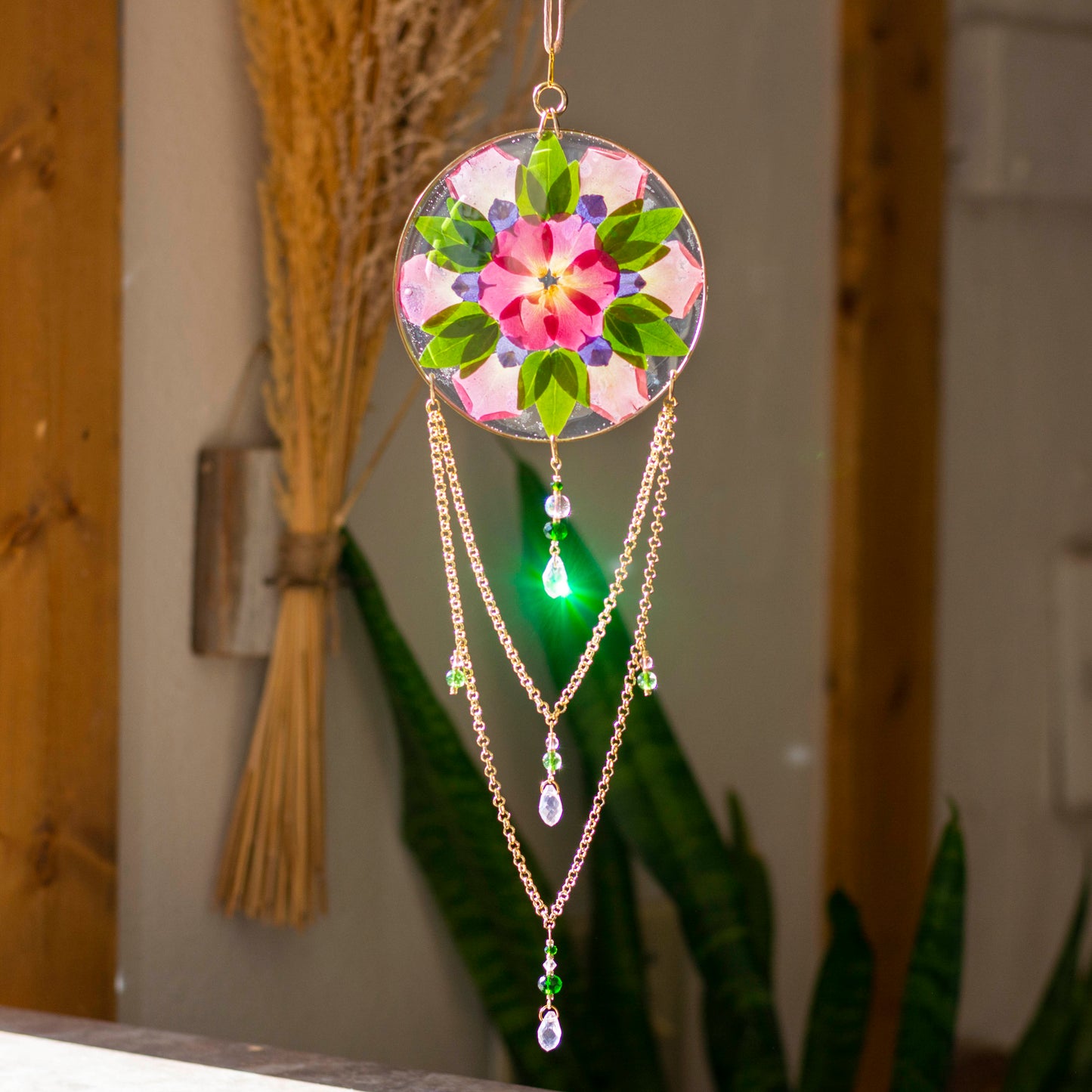 Sun Catcher - 4" Beaded Rose, Vinca & Larkspur