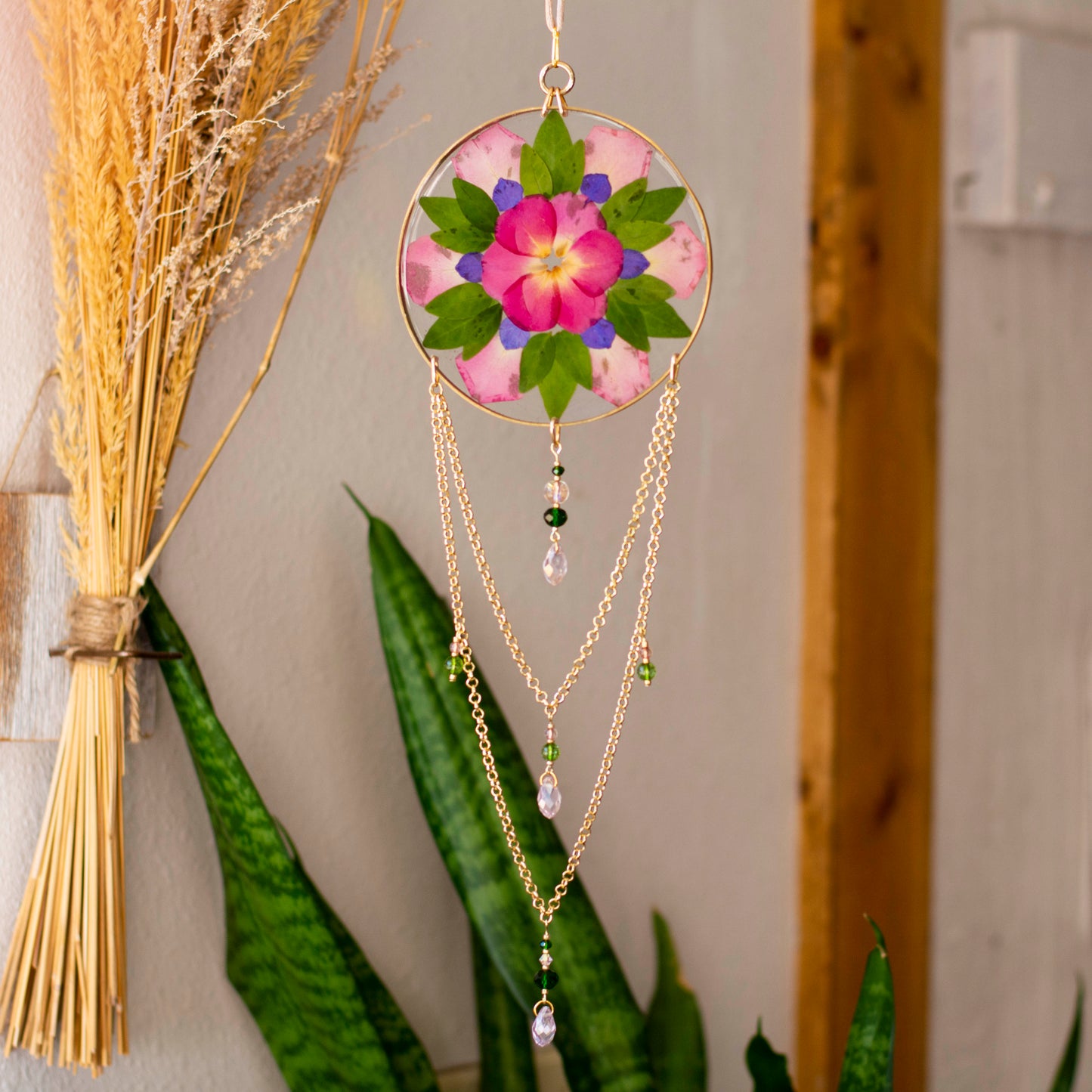 Sun Catcher - 4" Beaded Rose, Vinca & Larkspur