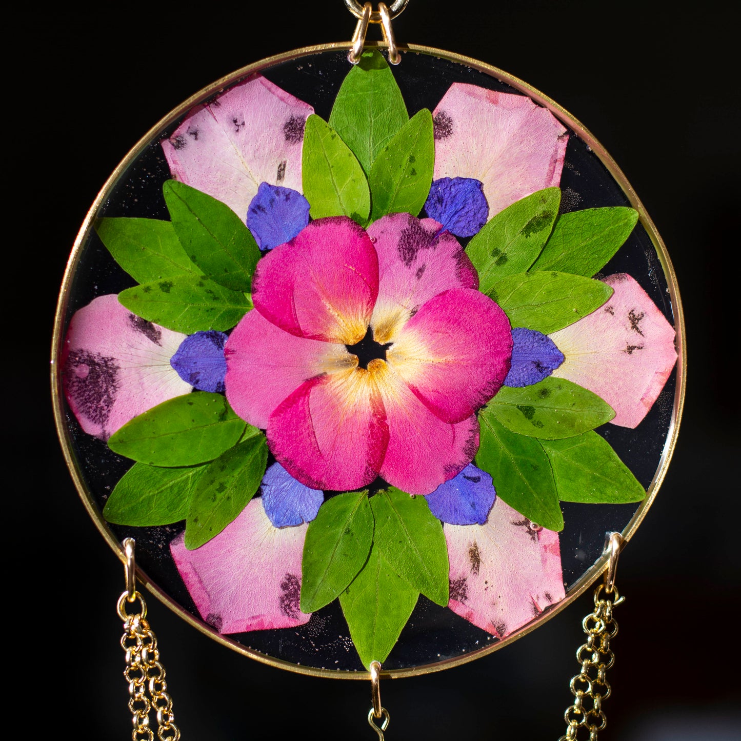 Sun Catcher - 4" Beaded Rose, Vinca & Larkspur