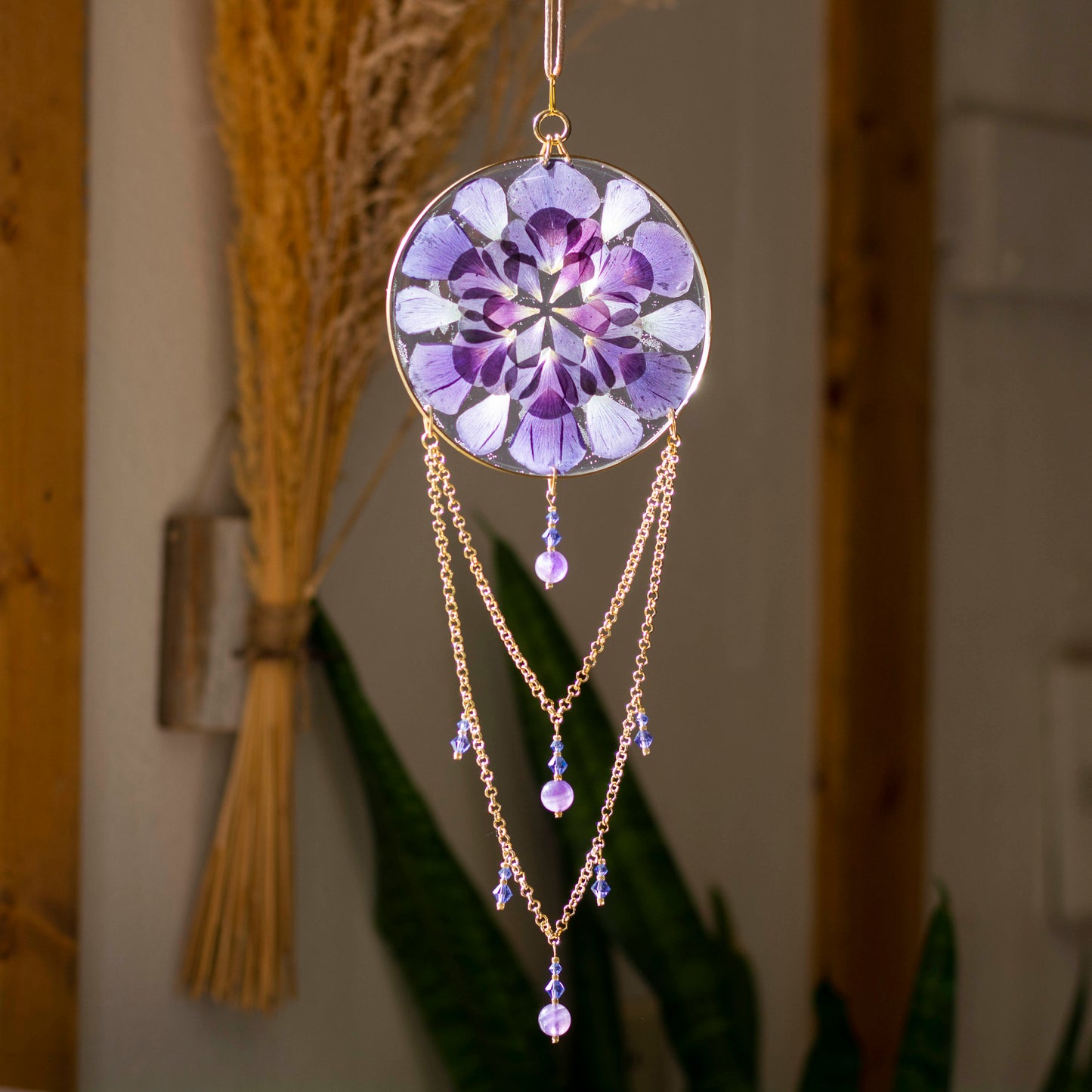 Sun Catcher - 4" Beaded Purple Ranunculus