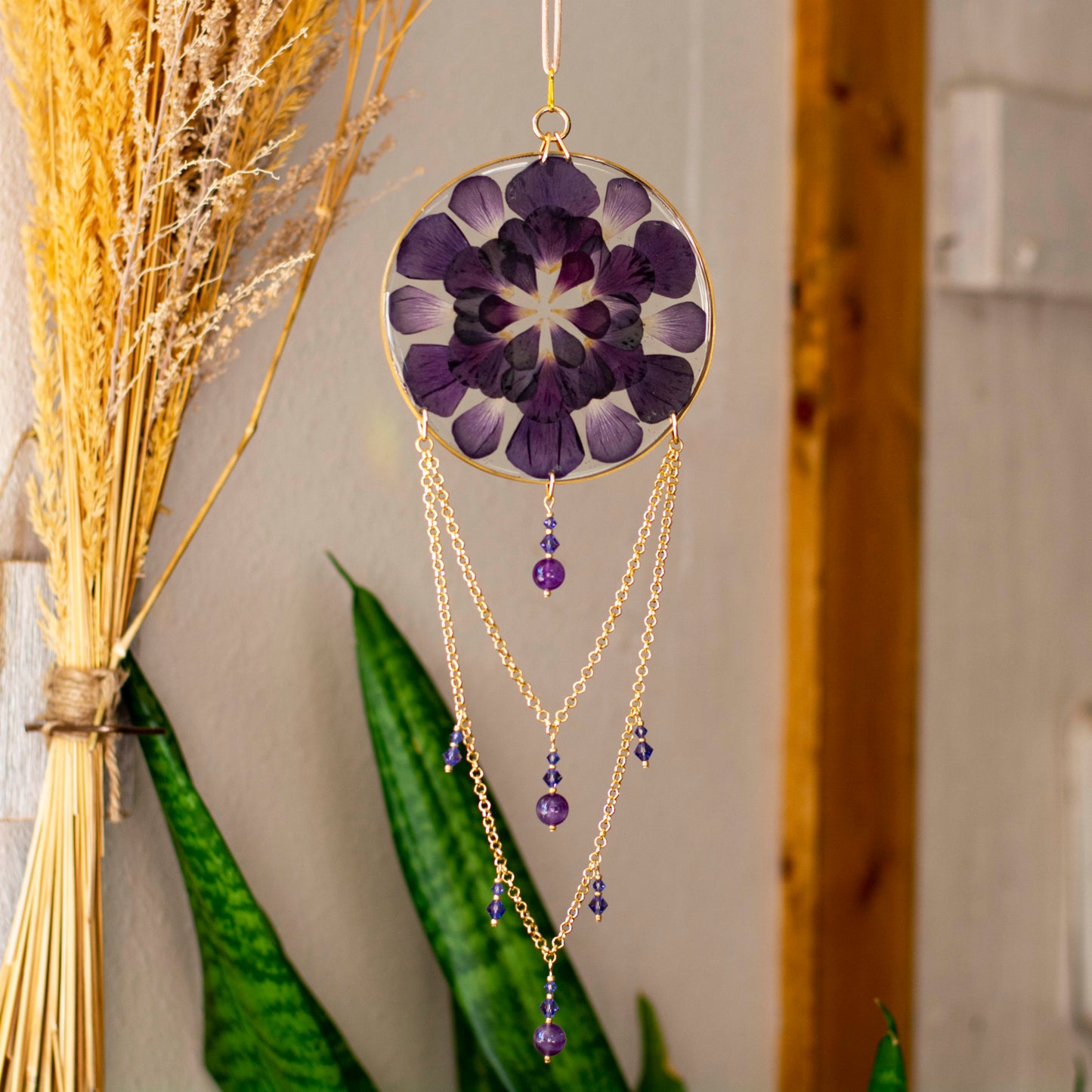 Sun Catcher - 4" Beaded Purple Ranunculus