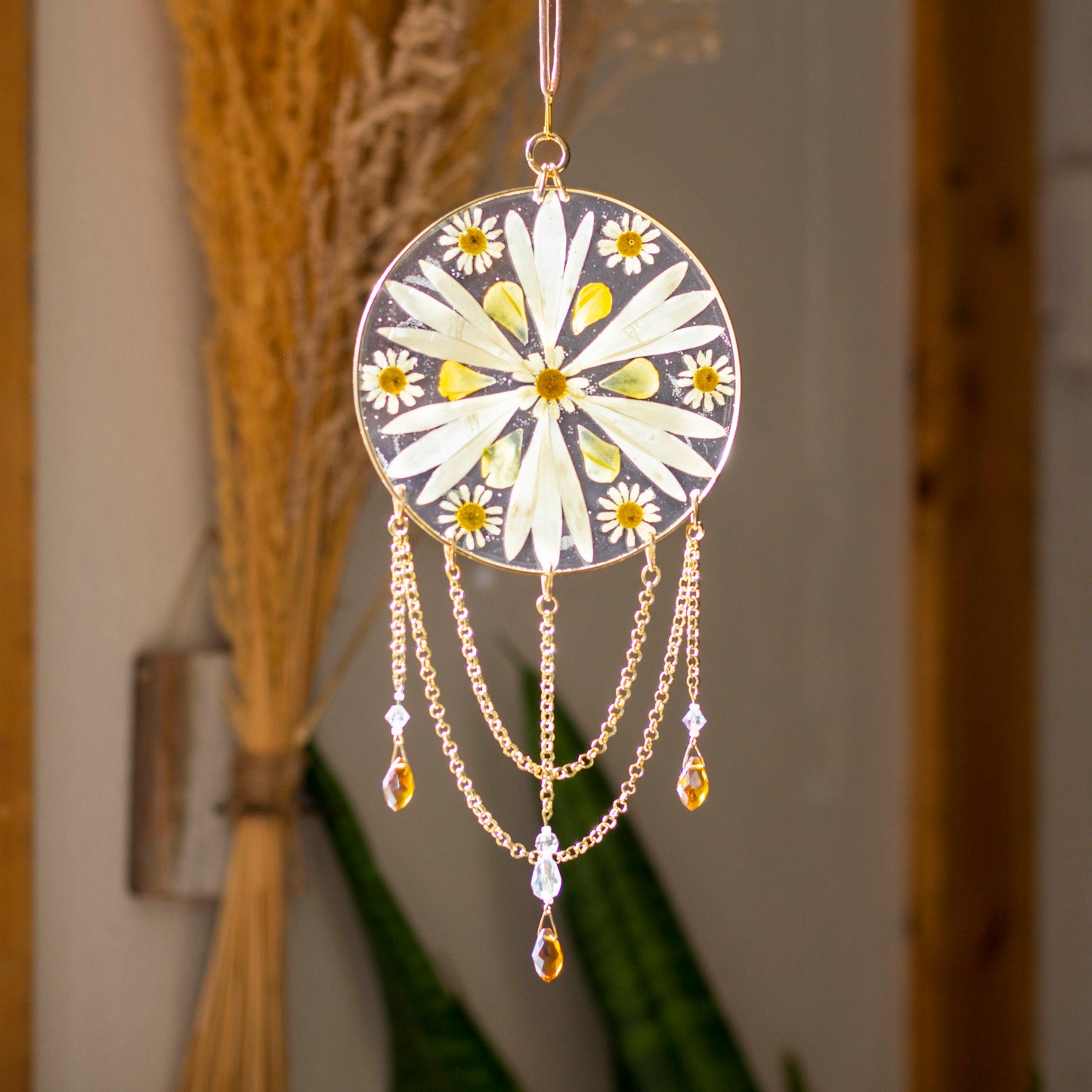 Sun Catcher - 4" Beaded Gerbera Daisy, Ranunculus & Chamomile