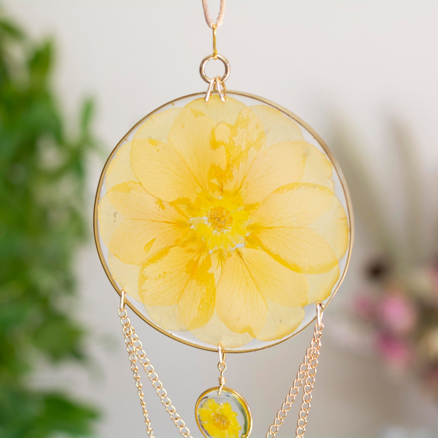 Sun Catcher - 4" Beaded Yellow Rose & Desert Marigold