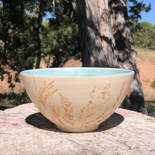 White Clay Bowl with Wild Grass Imprints