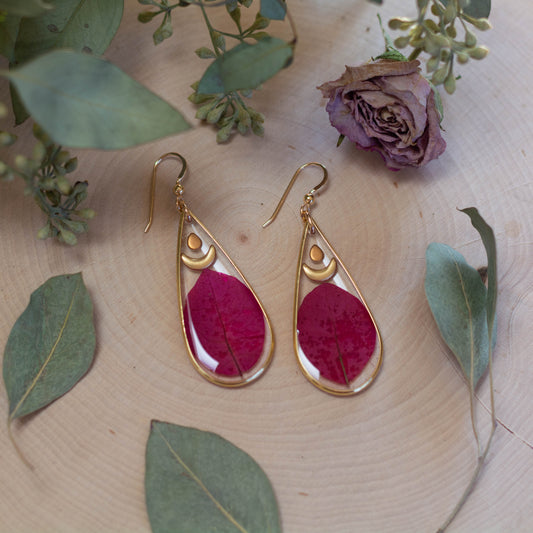 Bougainvillea & Moon Earrings - Large