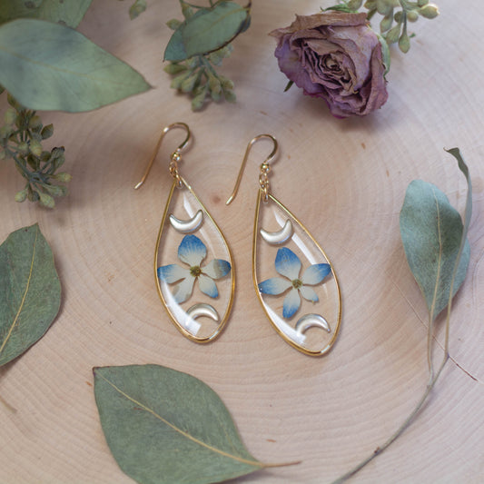 Hydrangea & Moon Earrings