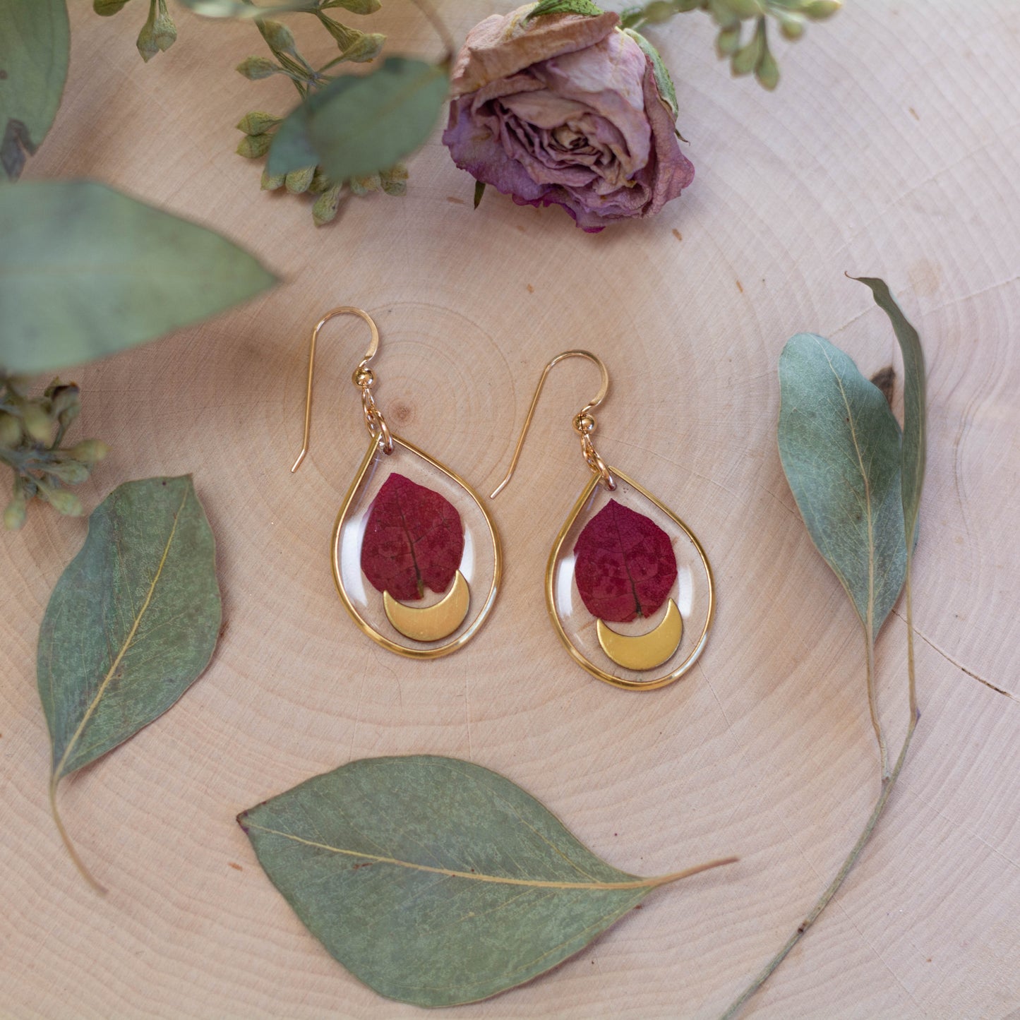 Bougainvillea & Moon Earrings - Small