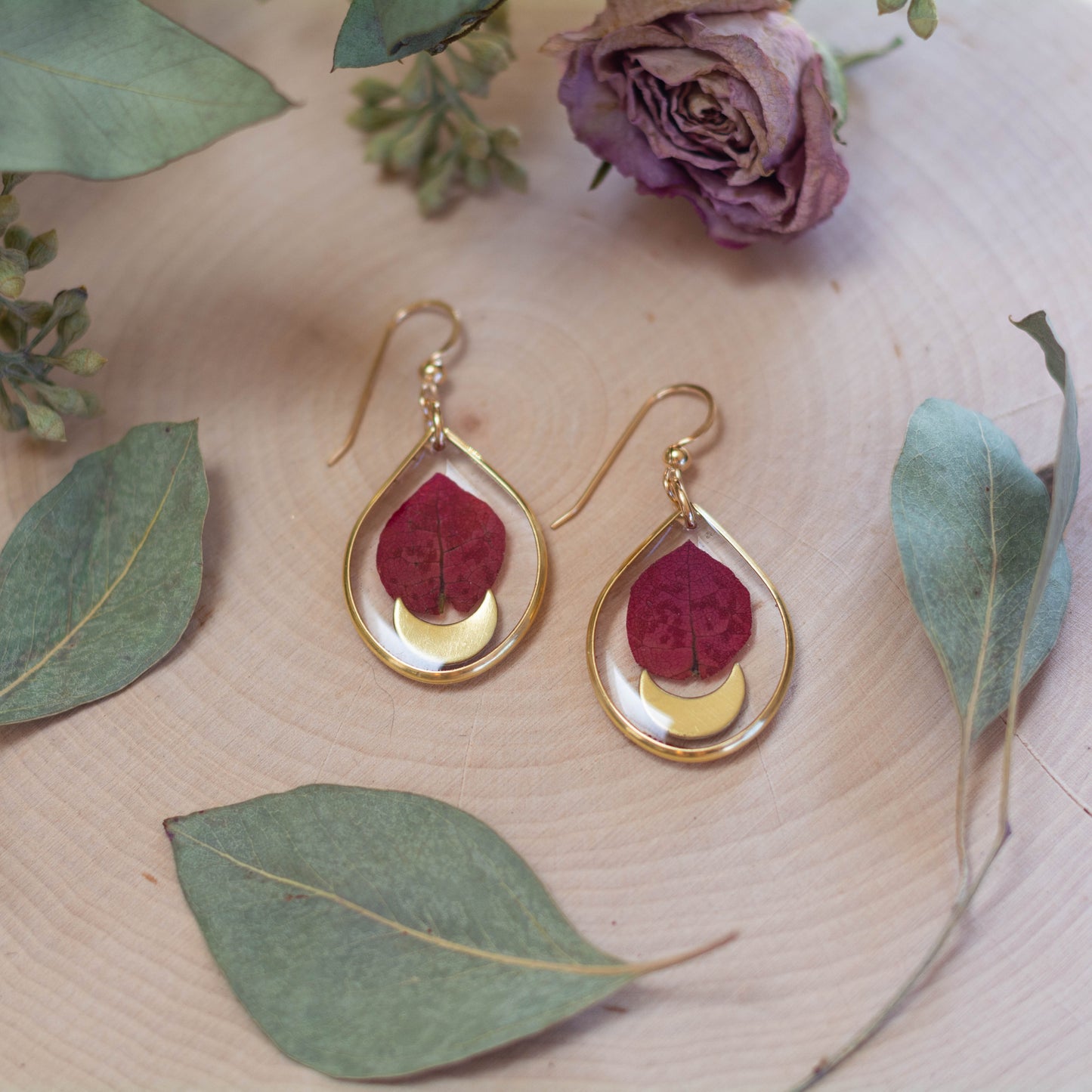 Bougainvillea & Moon Earrings - Small