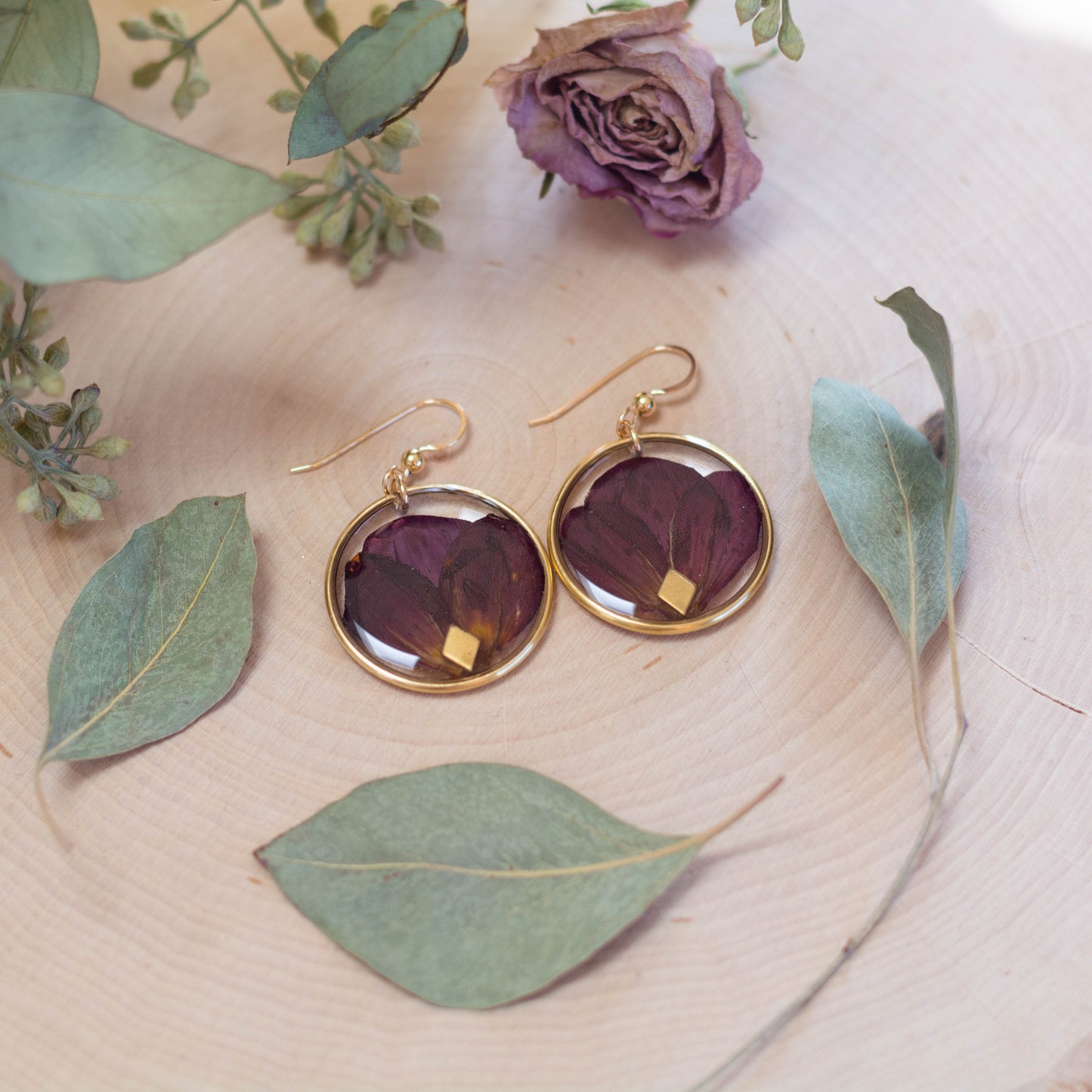 Red Dahlia Petal Earrings