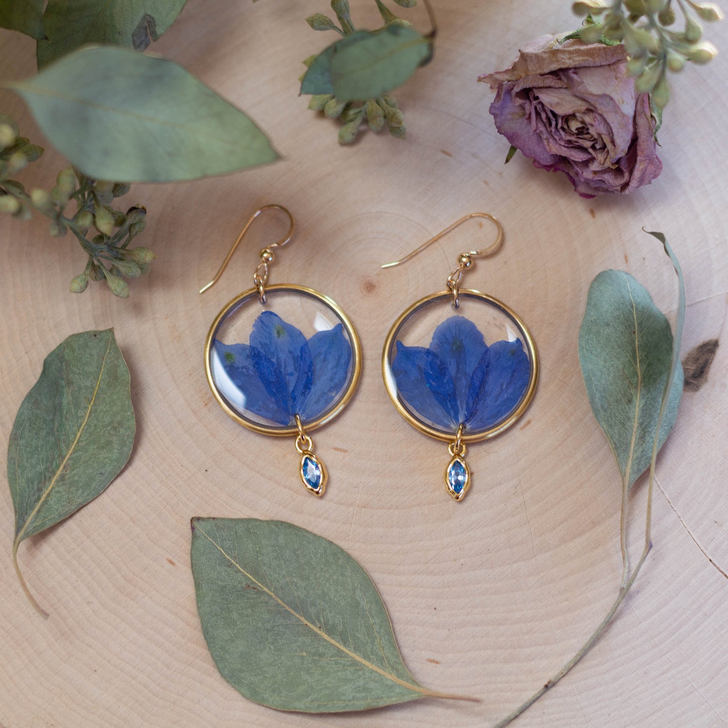 Delphinium Petal Earrings with Beads