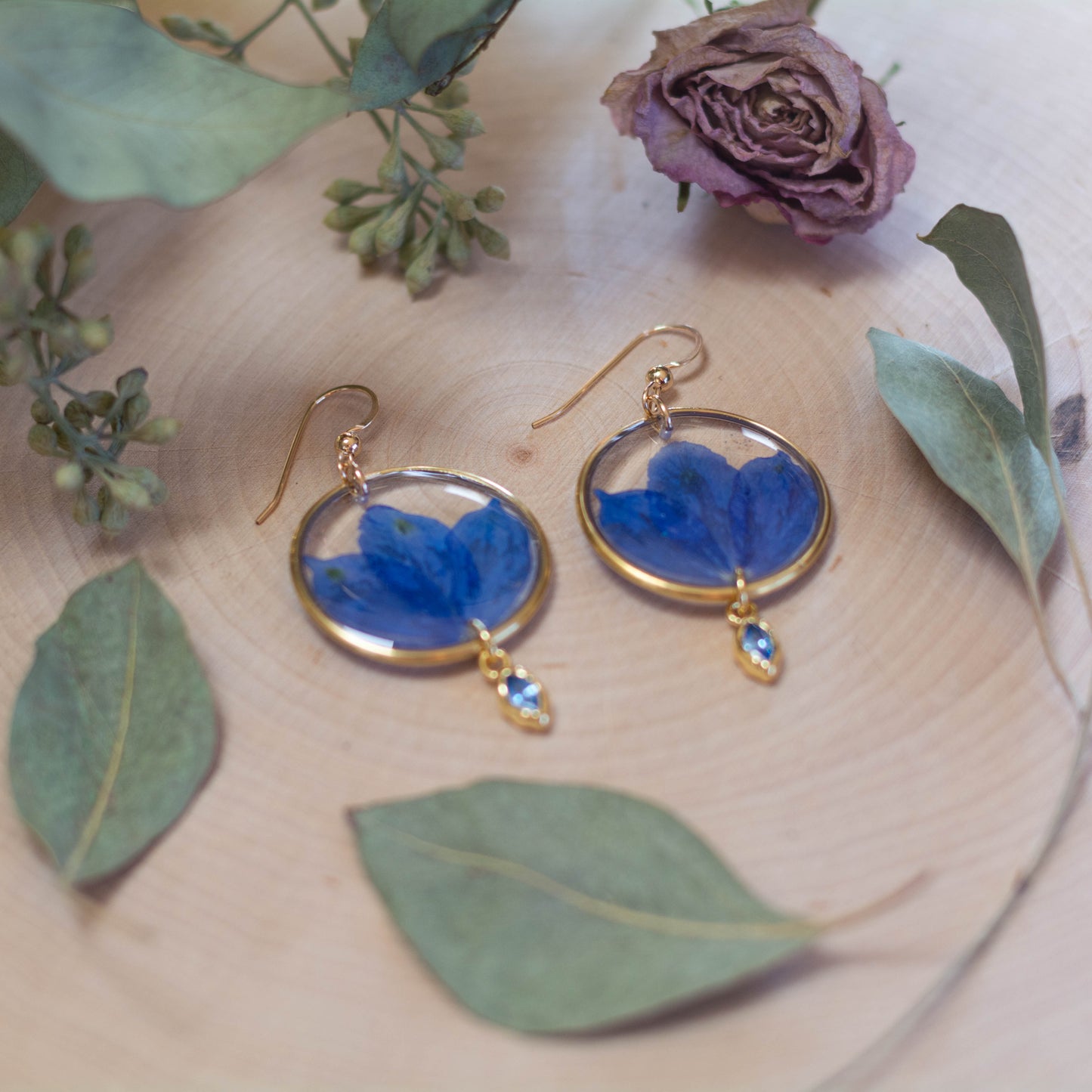 Delphinium Petal Earrings with Beads