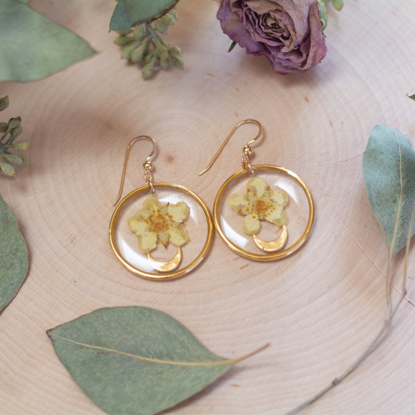 Dasiphora Flower & Moon Earrings