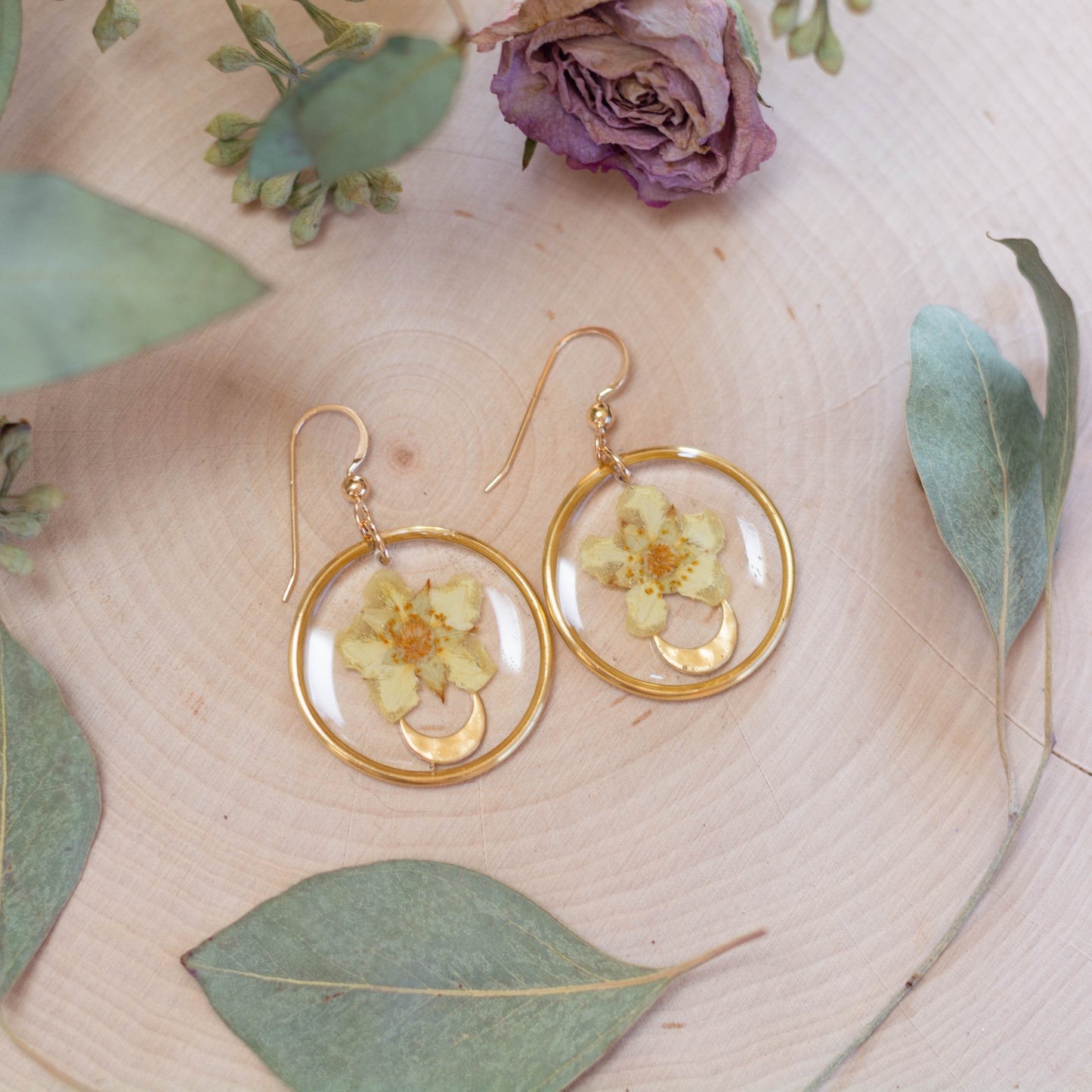 Dasiphora Flower & Moon Earrings