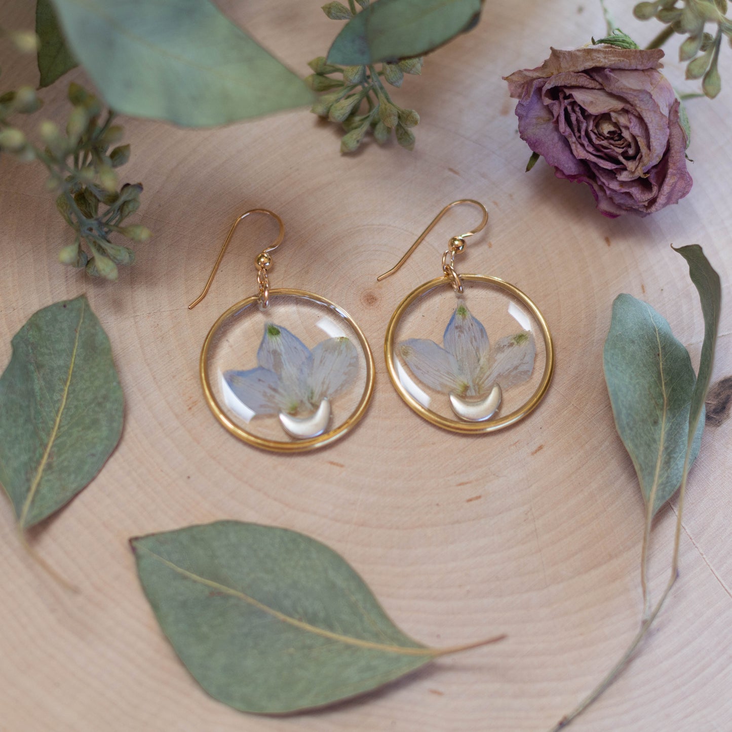 Delphinium & Moon Earrings