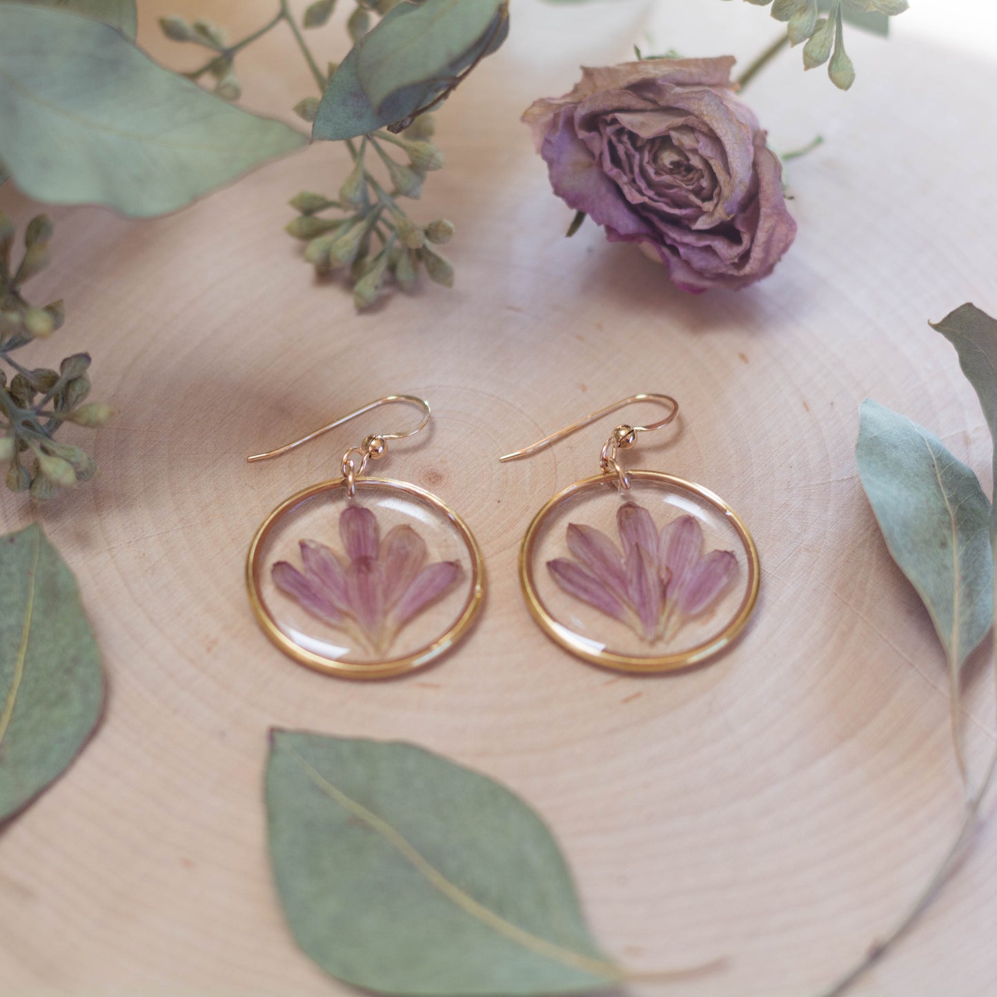 Purple Mum Petal Earrings