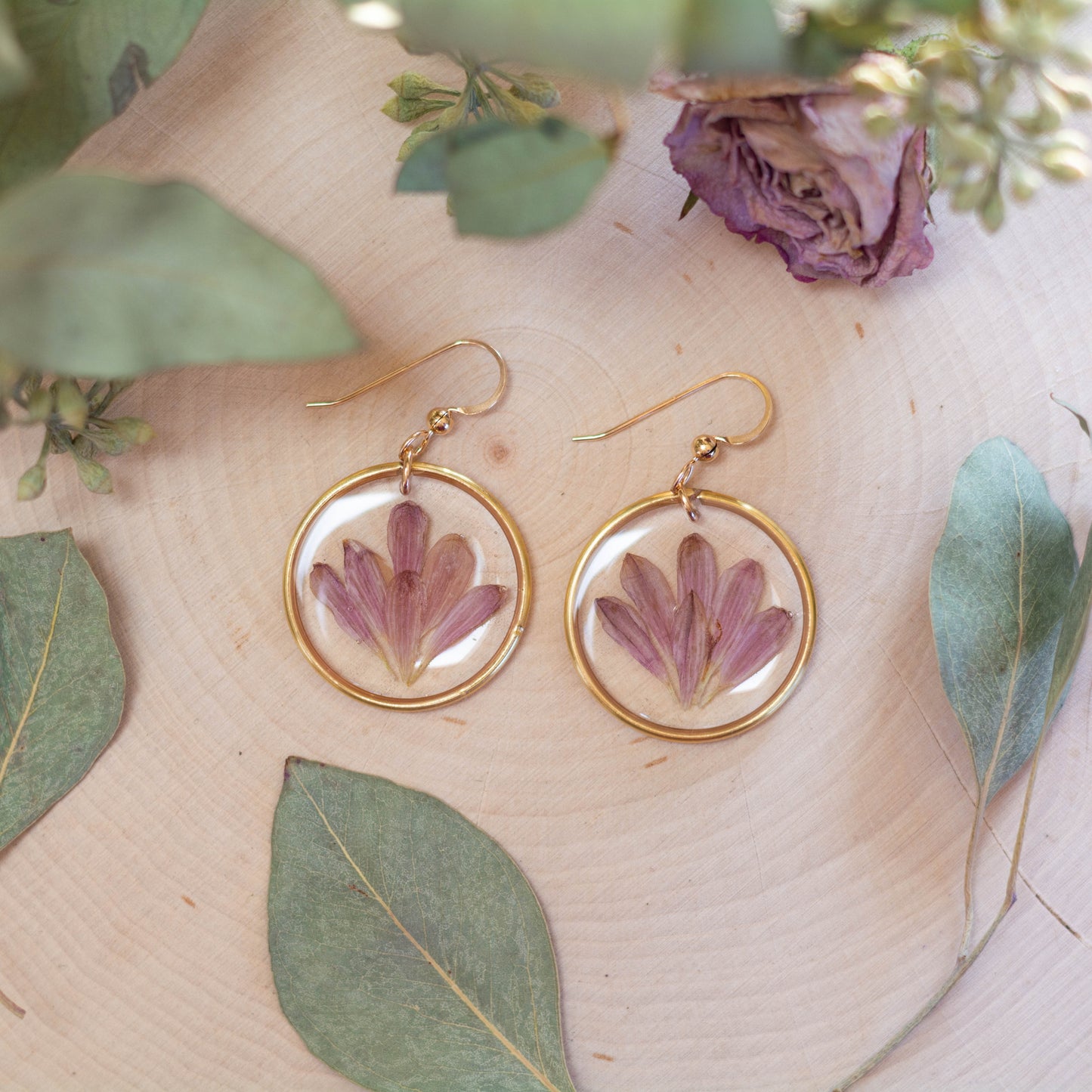 Purple Mum Petal Earrings