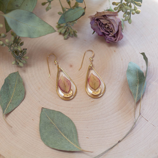 Rose Leaf & Moon Earrings