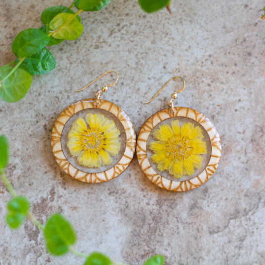Desert Marigold Earrings in Wood
