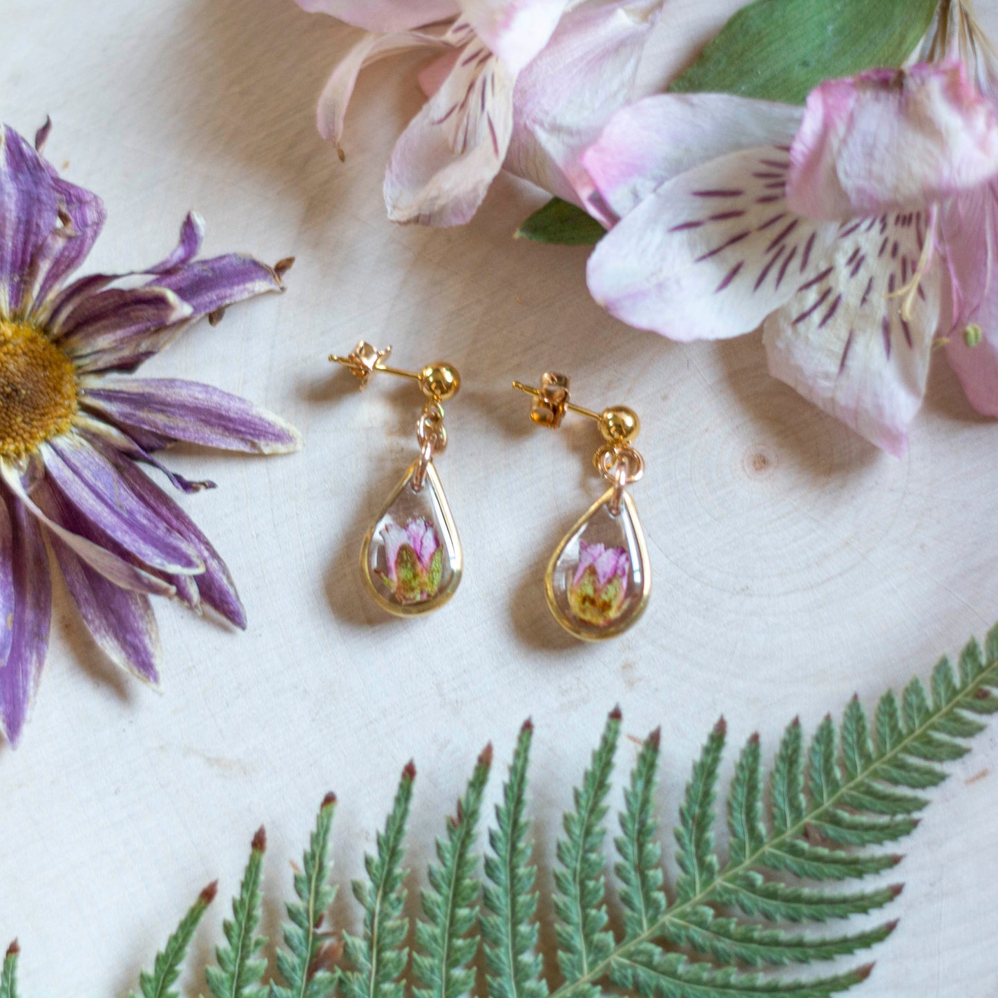 Pink Lady Bud Earrings - Gold