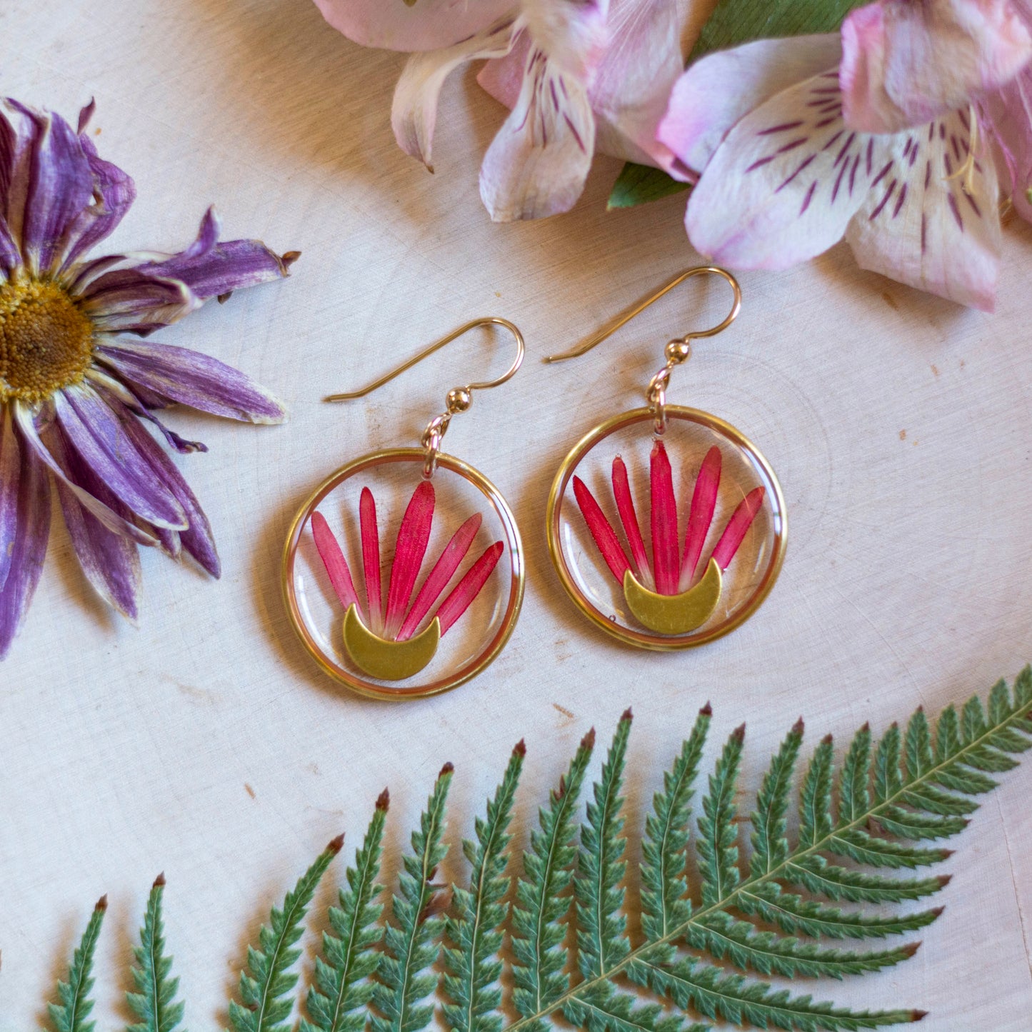 Gerbera Daisy Earrings - Gold