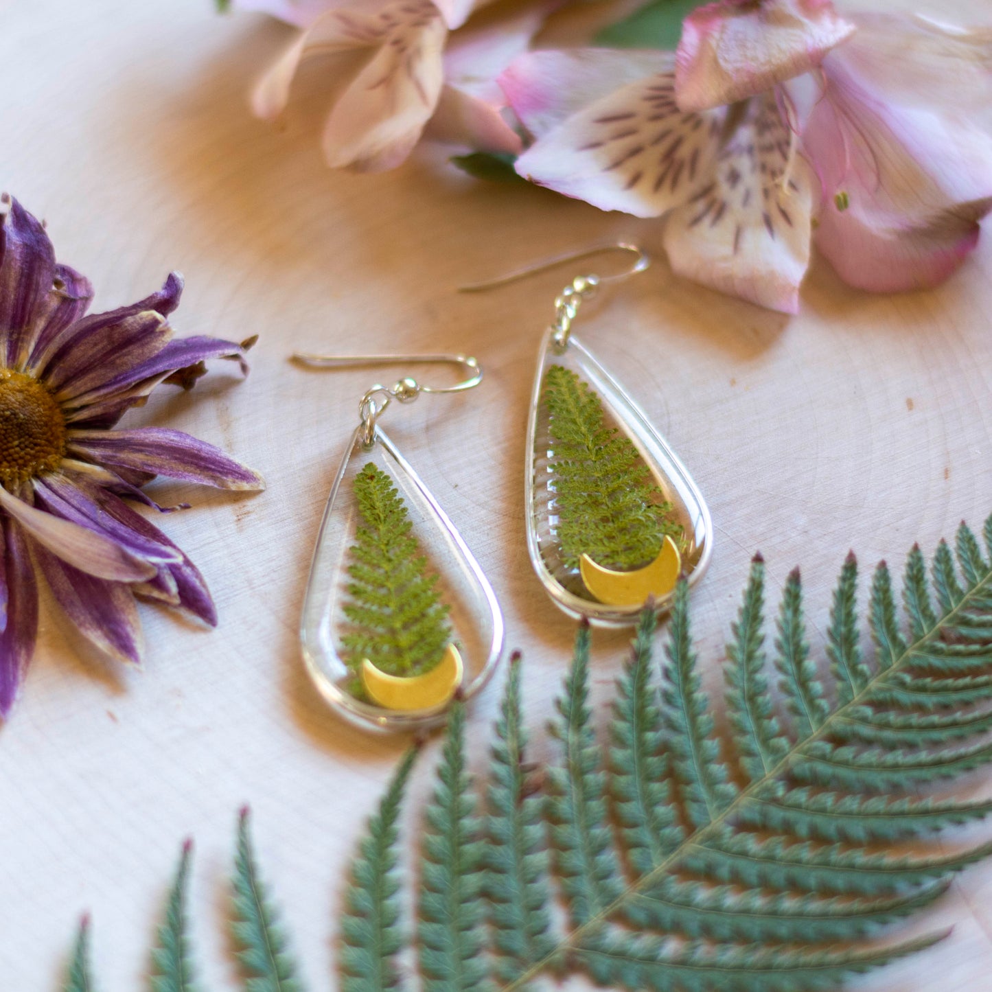 Fern & Moon Earrings - Silver