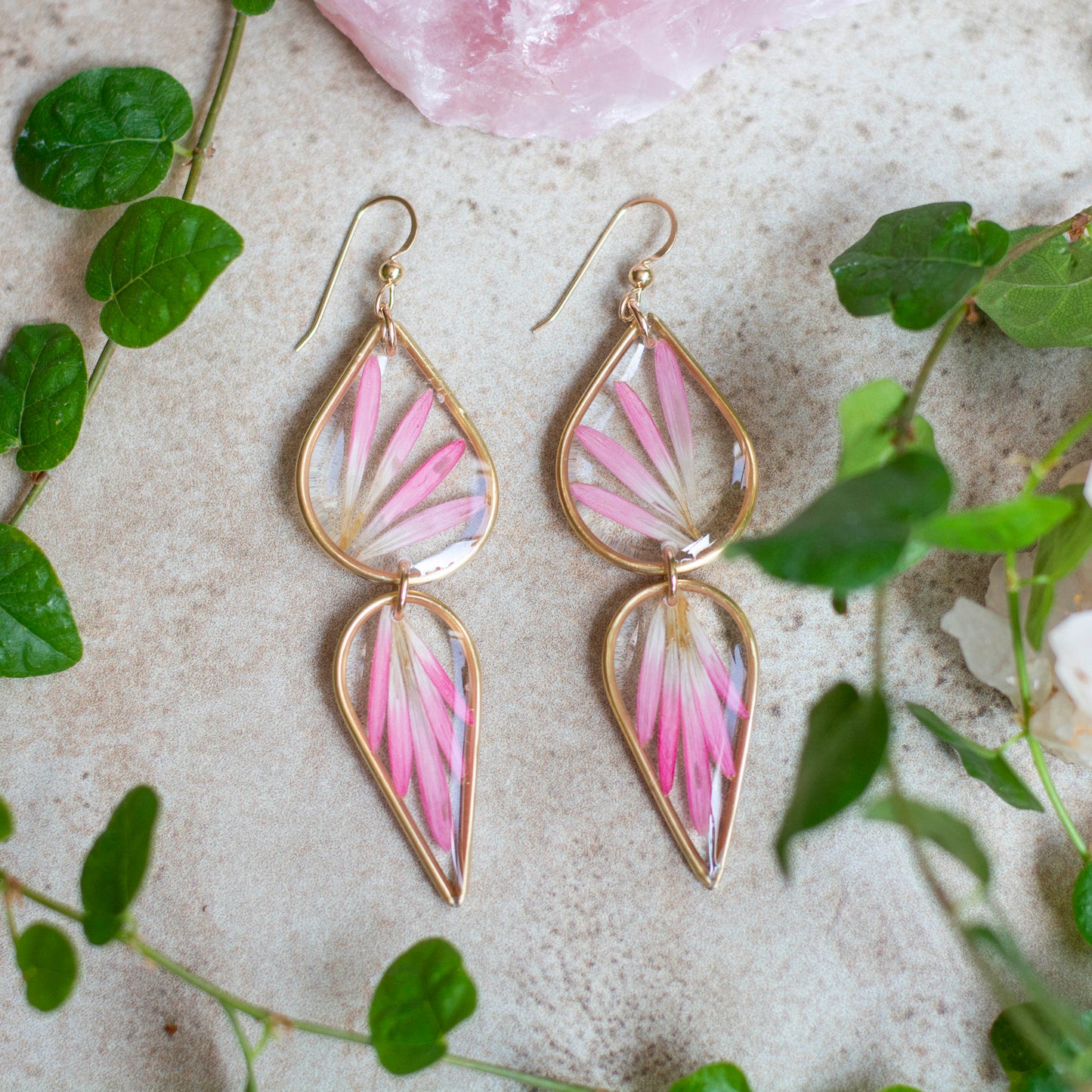 Pink Gerbera Daisy 2-Tiered Earrings