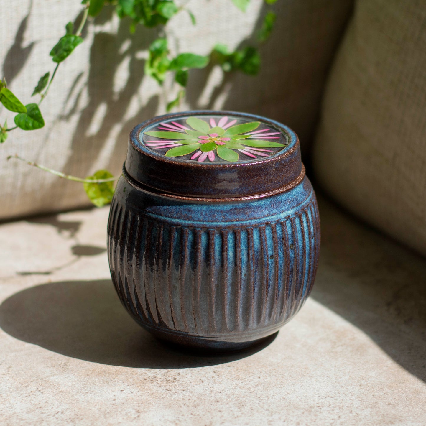 Botanical Jar - Clay Alchemy Studio Collab - Blue, Green & Pink