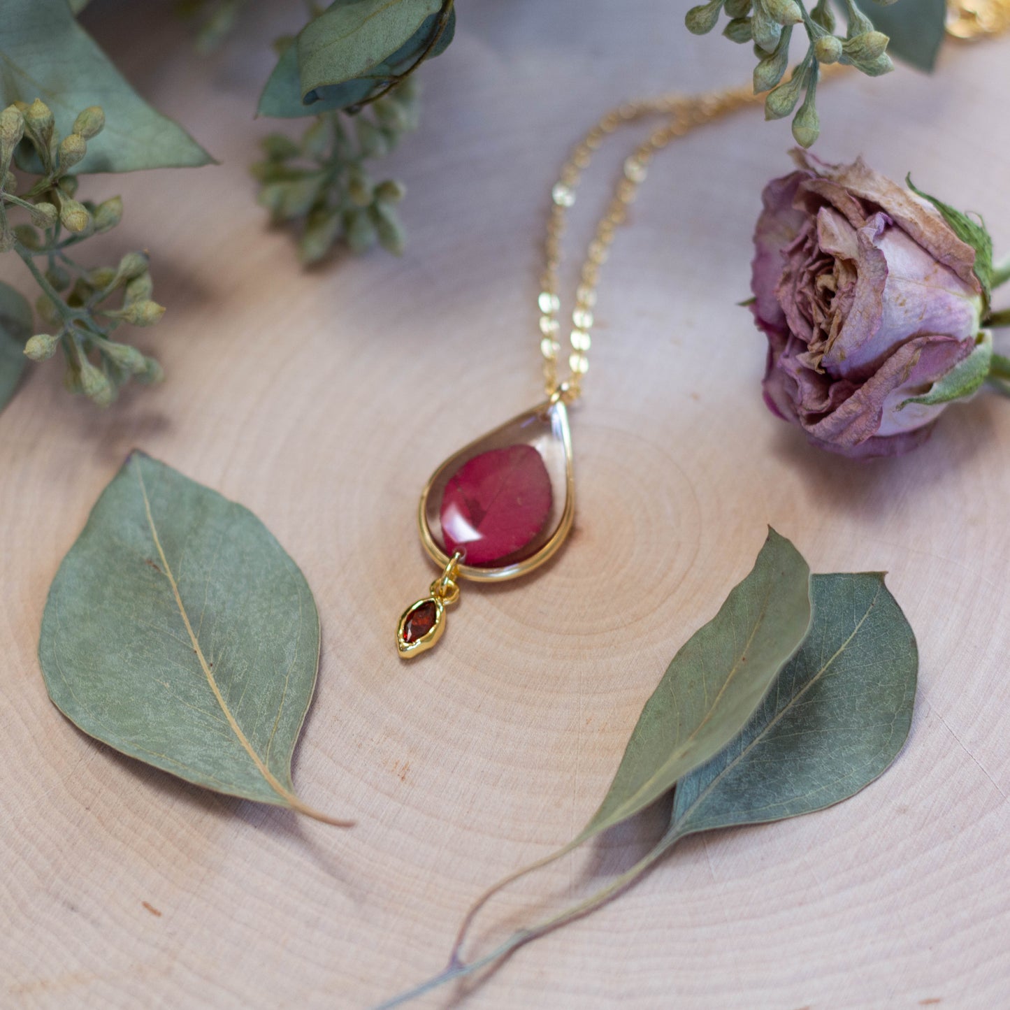 Burning Bush Leaf Necklace with Bead