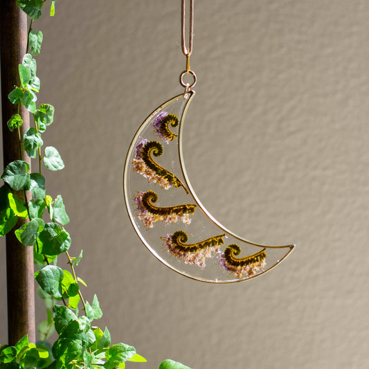 Sun Catcher - 5" Moon with Scorpion Weed Flowers
